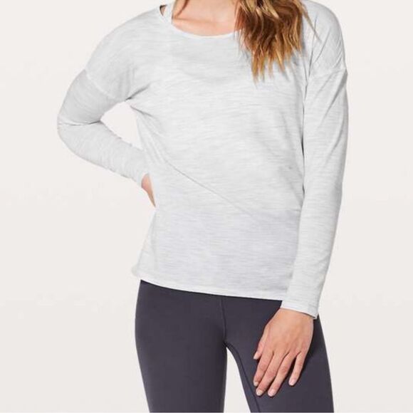 LULULEMON Back Into It Long Sleeve Top White/Gray Women’s Size 6 - Picture 1 of 6